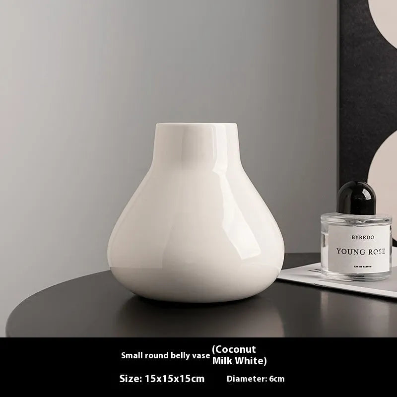 Black and white round belly ceramic decorative vase with optional artificial orchid flowers