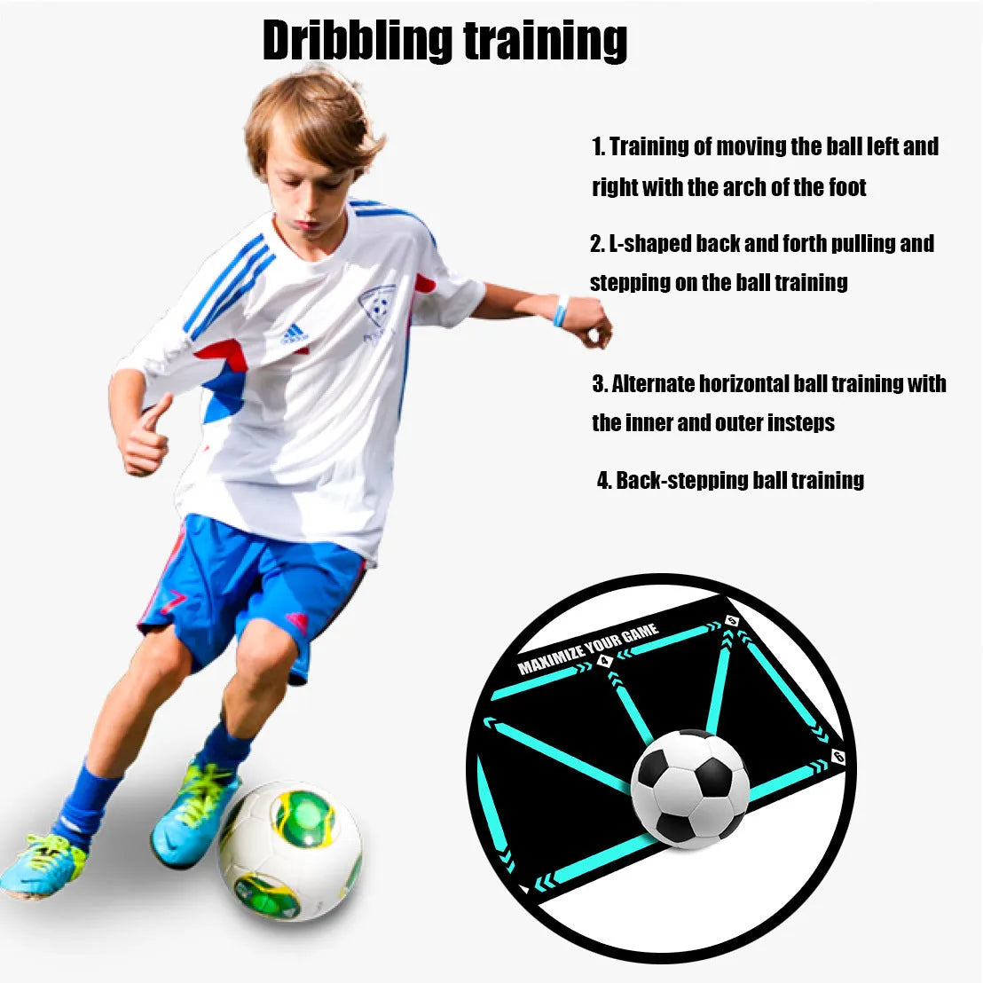 Black rectangular football training mat on a flat surface, dimensions 60cm by 90cm.
