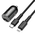 Baseus electro-optical grey 30W PPS fast car charger with 1 metre USB cable