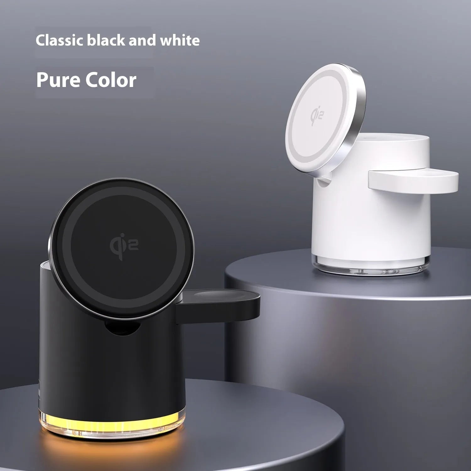 C16 portable magnetic three-in-one wireless folding charger in black or ivory white colour charging phone watch and earbuds