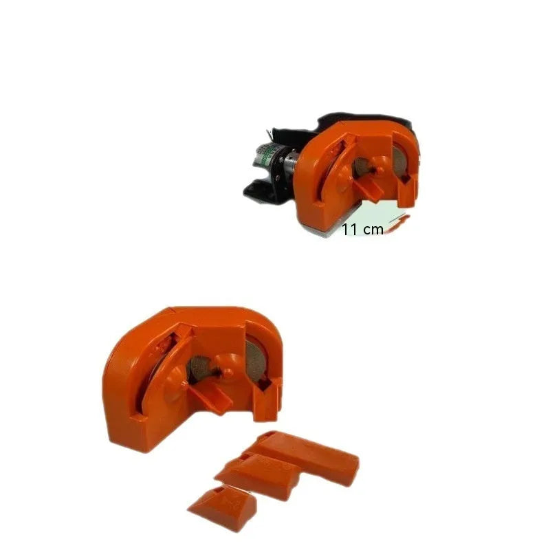 Universal portable grinding drill tool set with orange and black irregular pattern abrasive wheels