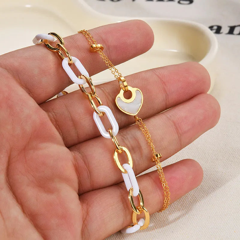 Women's stainless steel resin bracelet with double layer heart design in ins style