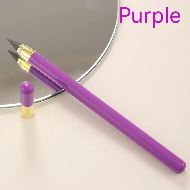 Clear acrylic eternal pencil with alloy pen head showing internal mechanism and colour refill options