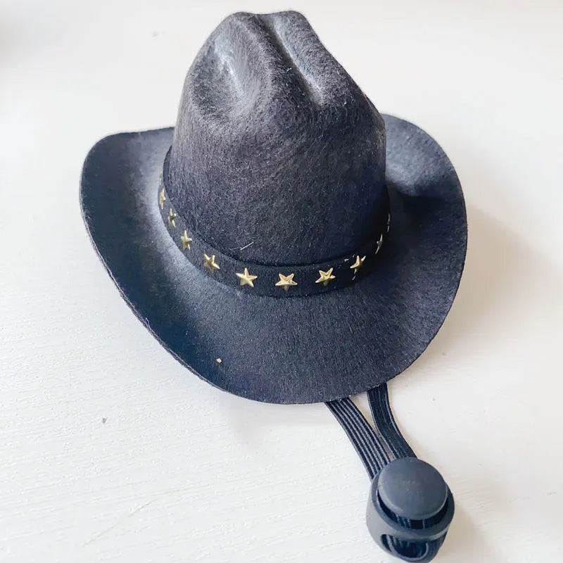 British cowboy style hat for cats with decorative velvet belt trim