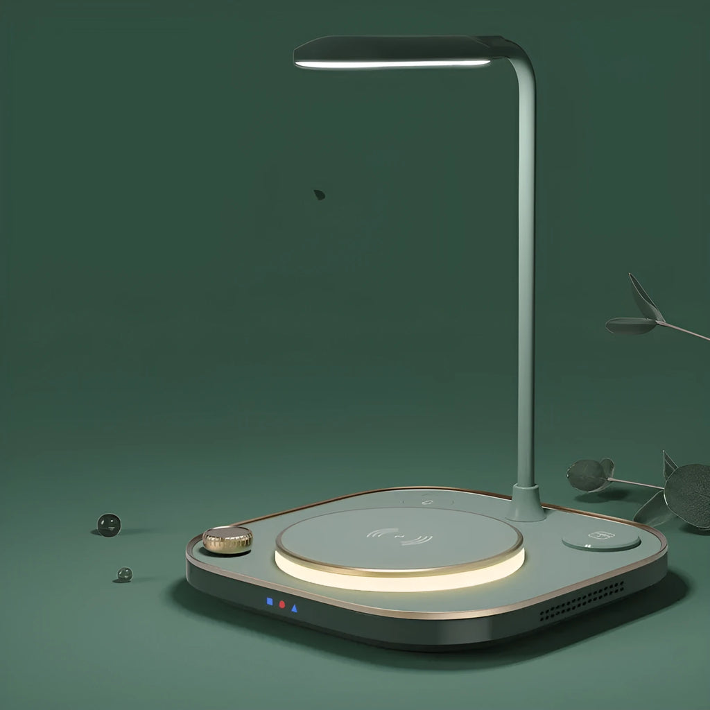 15W wireless magnetic charger with desk lamp base and Type-C cable in black, green, or white