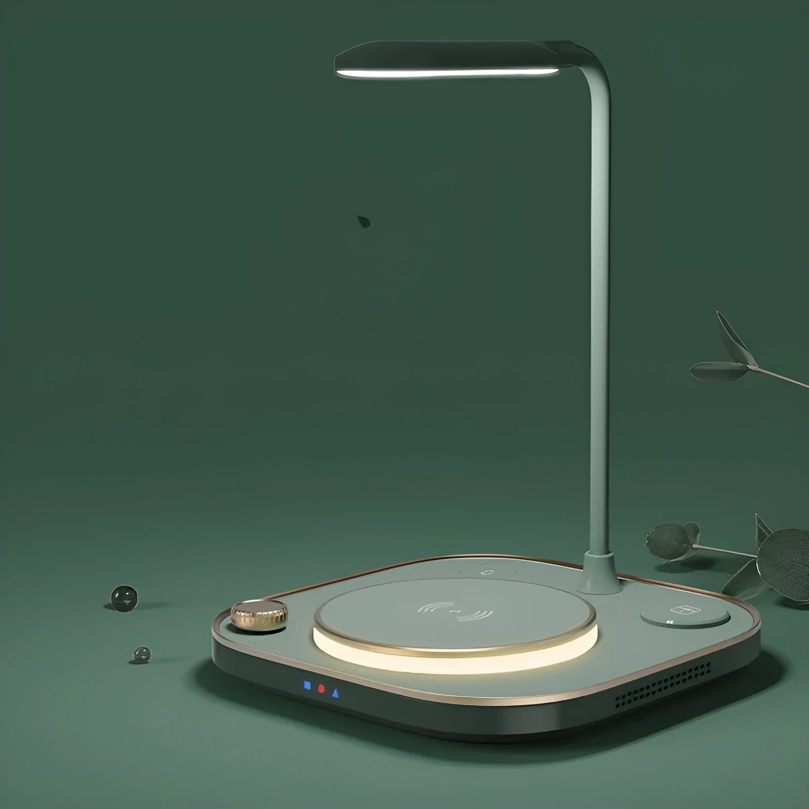 15W wireless magnetic charger with desk lamp base and Type-C cable in black, green, or white