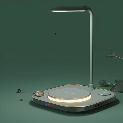 15W wireless magnetic charger with desk lamp base and Type-C cable in black, green, or white