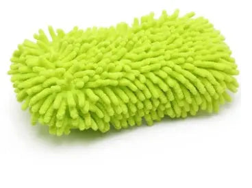 Silvery green car wash sponge measuring 14x25 cm with microfiber chenille texture