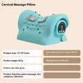Blue-green portable EMS shoulder and neck massage pillow showing compact size