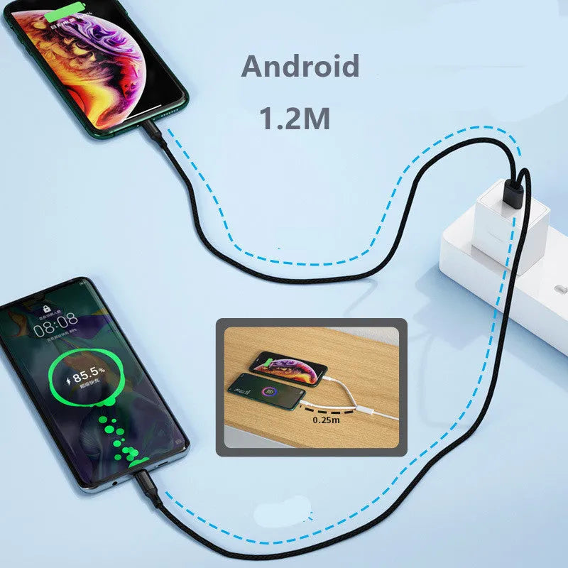 Black braided two-headed fast charging cable with aluminium connectors for Android devices