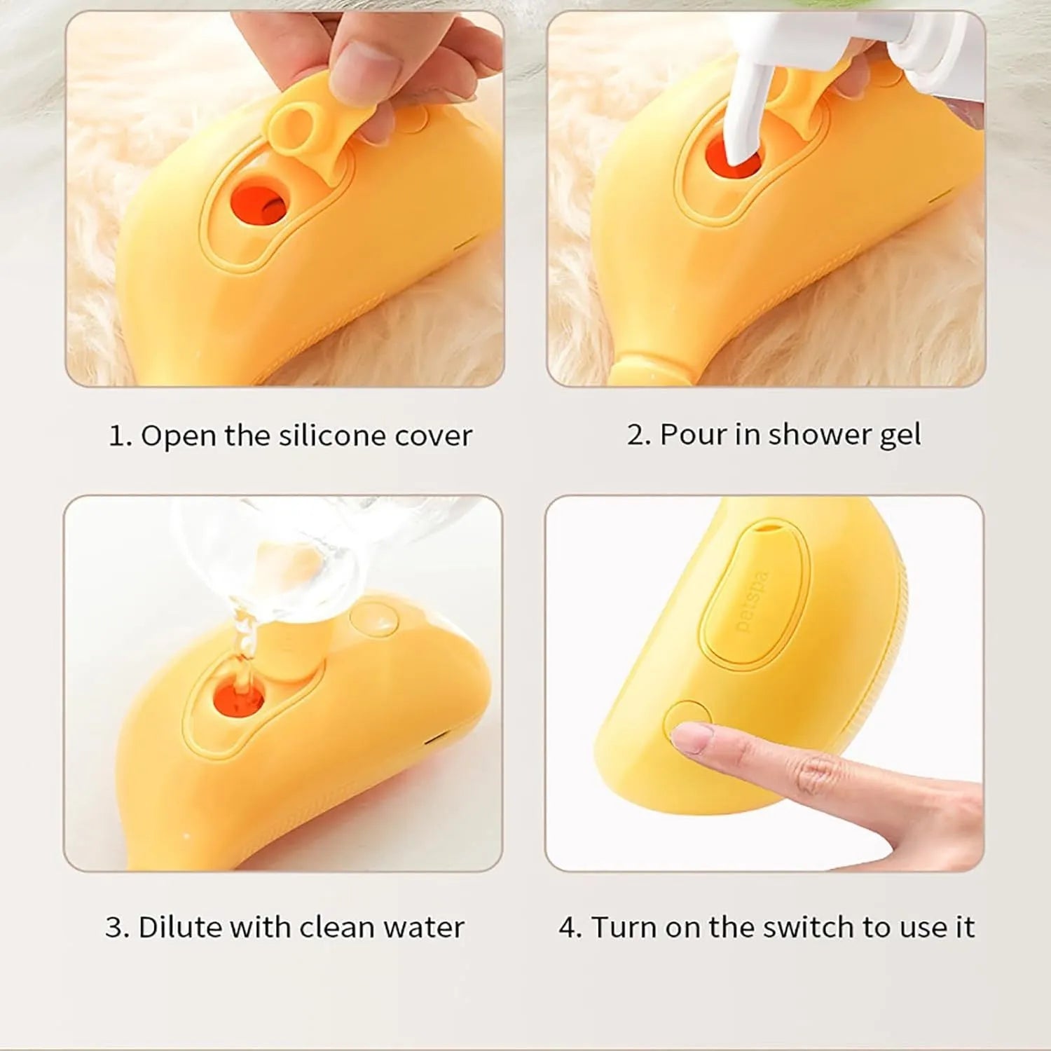 Green rechargeable cat steam brush with silicone paw-shaped bristles for grooming and massage.