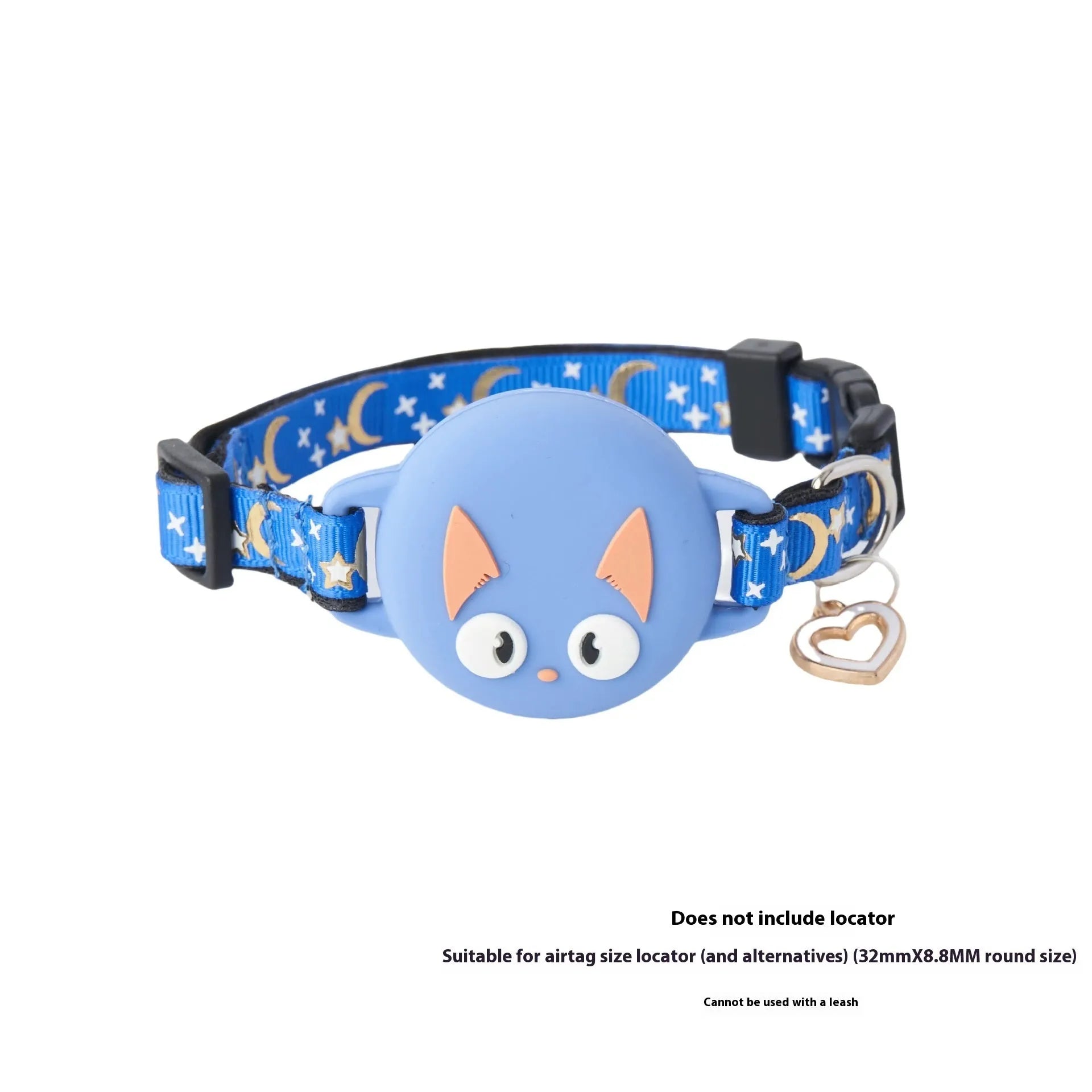 AirTag cat collar case in plastic showing adjustable sizing and four colour options