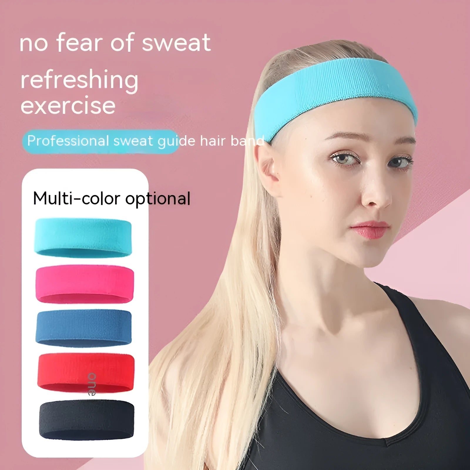 Widening elastic sports sweat headband in solid colour made from polyester spandex.