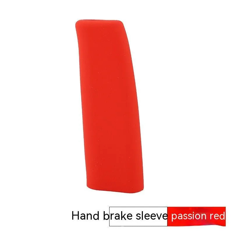 Silicone handbrake sleeve for car in black, grey, beige, red, and blue colours.