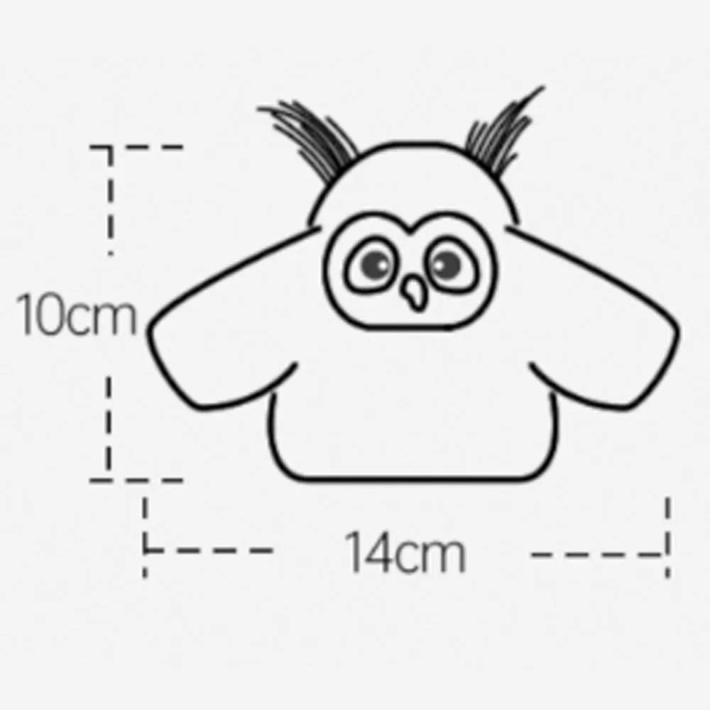 Grey automatic chirping owl cat toy with beating wings on a floor.