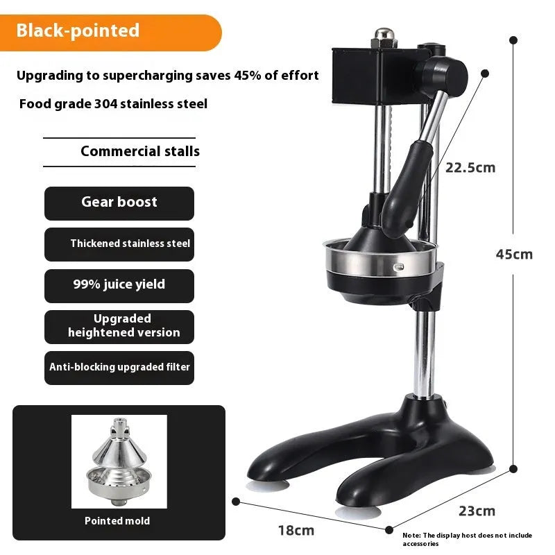 Vertical stainless steel manual juicer with multiple colour and tip options for household citrus juicing