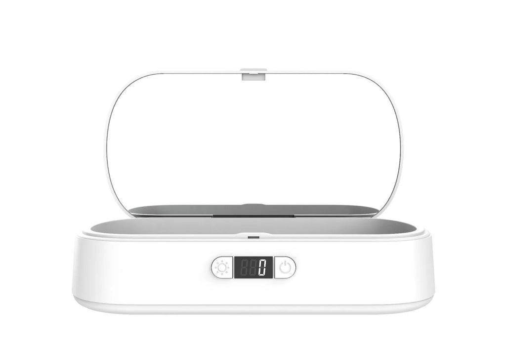 White ABS plastic wireless UV steriliser box with aromatherapy function for phones and small items