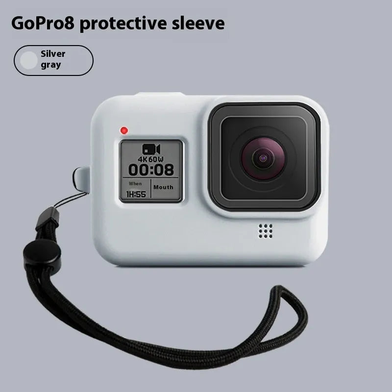 GoPro Hero8 Black silicone protective sleeve and anti-loss carrying strap accessory set in blue.