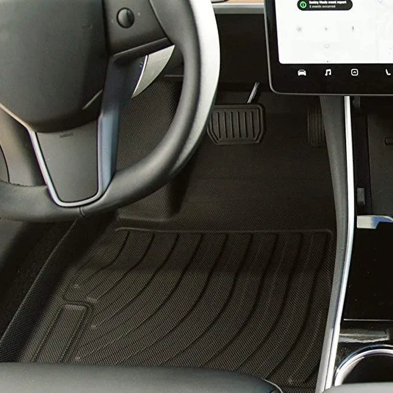 Tesla rubber floor mats with TPE footrest for Model 3, Y, S, and X vehicles