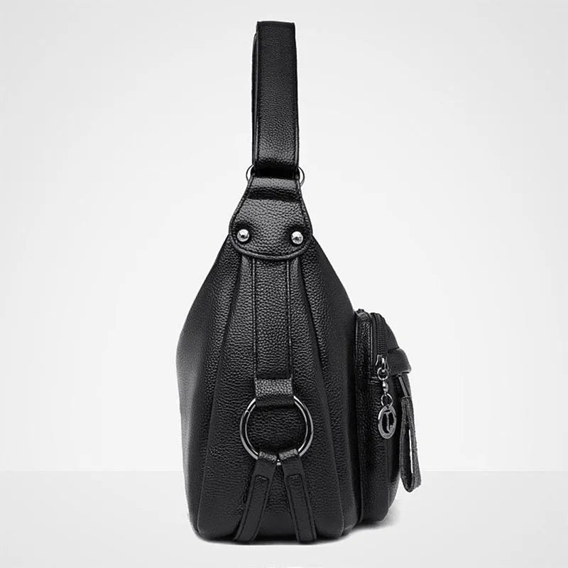Large blue or black horizontal square women's PU shoulder bag with a zipper and soft handle.