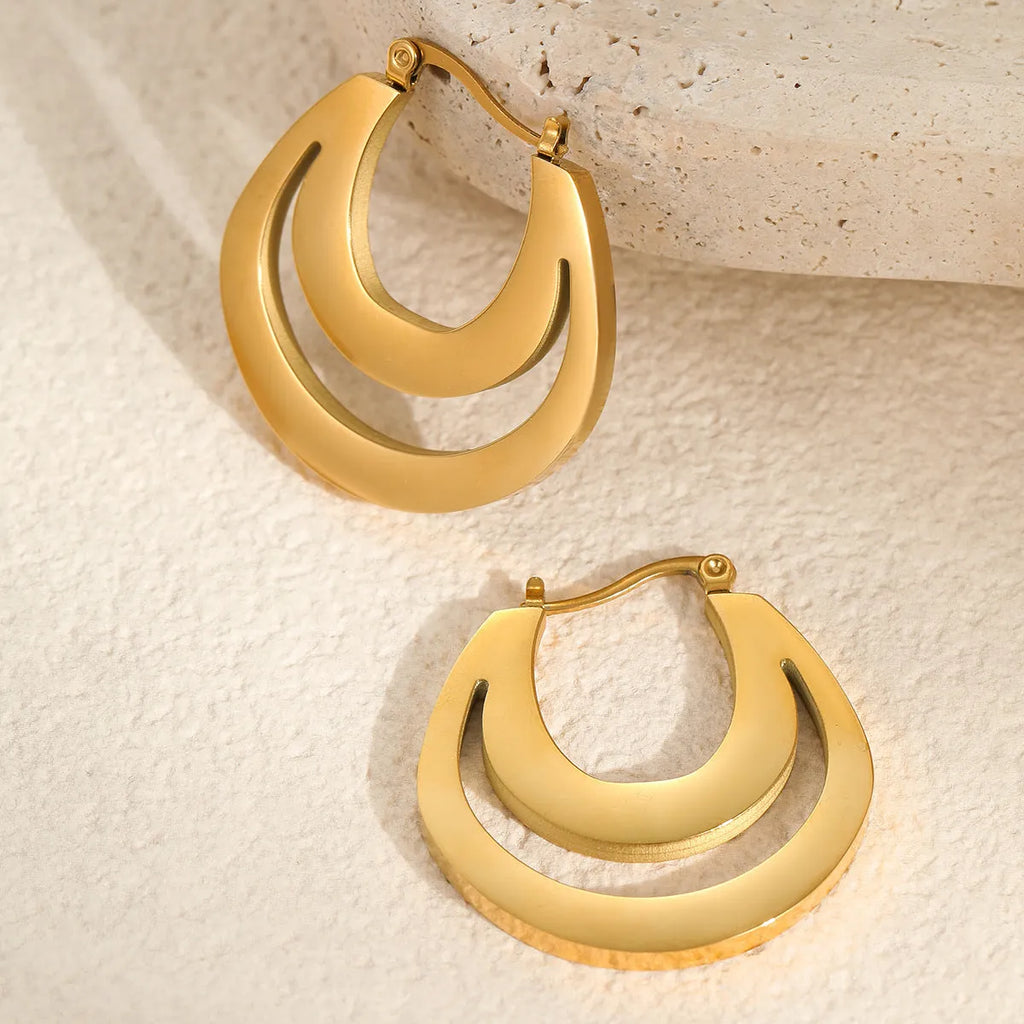 Geometric French earrings with 18K gold plating on stainless steel in minimalist round ring design