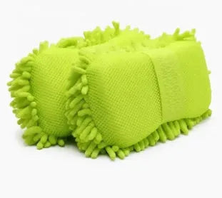 Silvery green car wash sponge measuring 14x25 cm with microfiber chenille texture