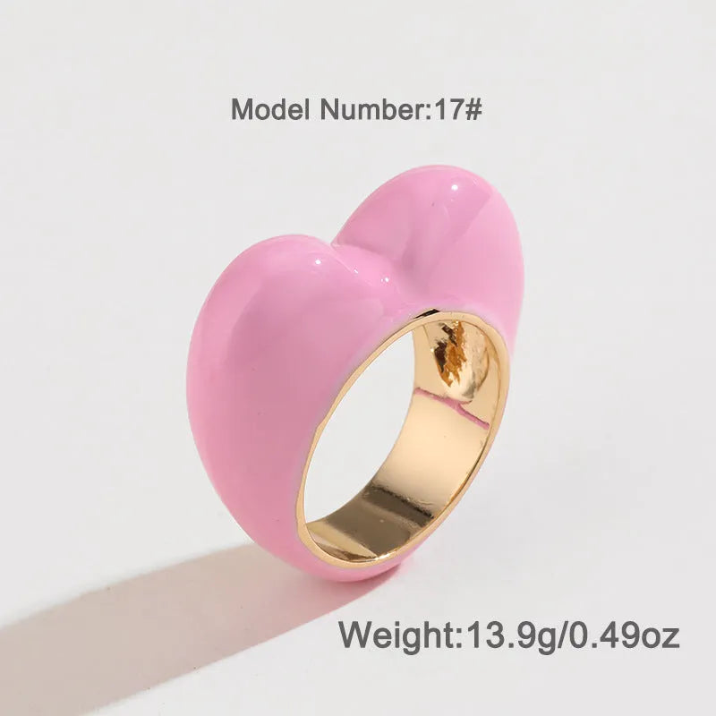 Three-dimensional heart-shaped enamel fashion ring in choice of colours on zinc alloy.