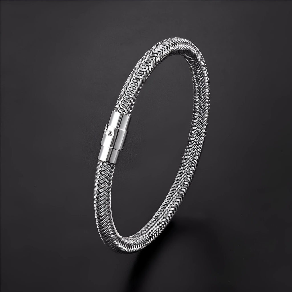 Titanium steel geometric wire bracelet with magnetic closure in silver tone