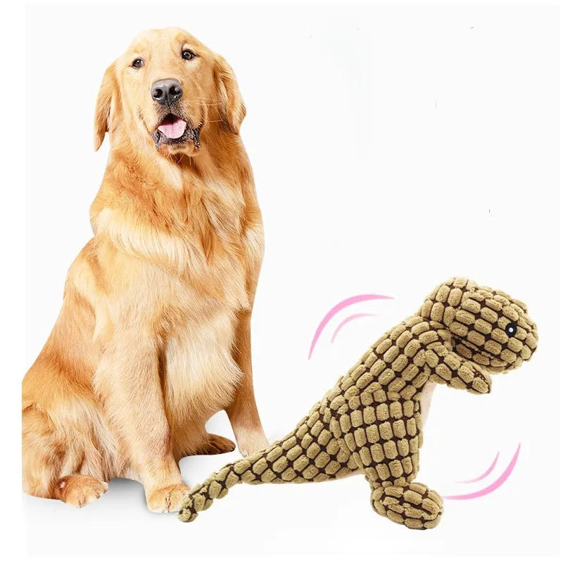 Grey dog chew toy with sound measuring 35cm long for separation anxiety relief and bite-resistant chewing
