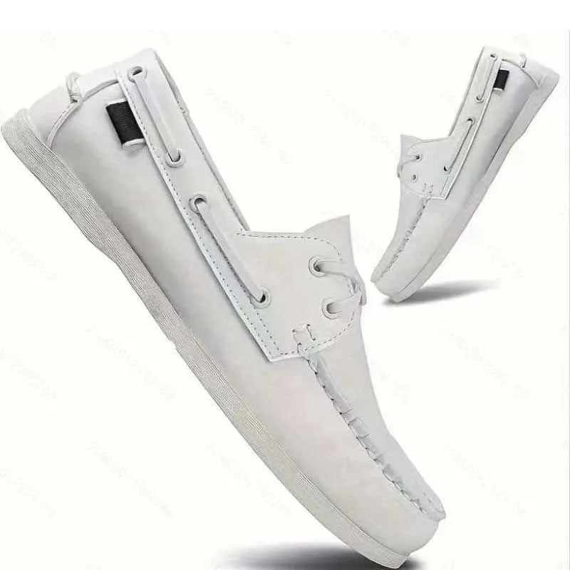 Men's solid-colour casual shoes with a round toe and flat heel, shown in an artificial PU material.