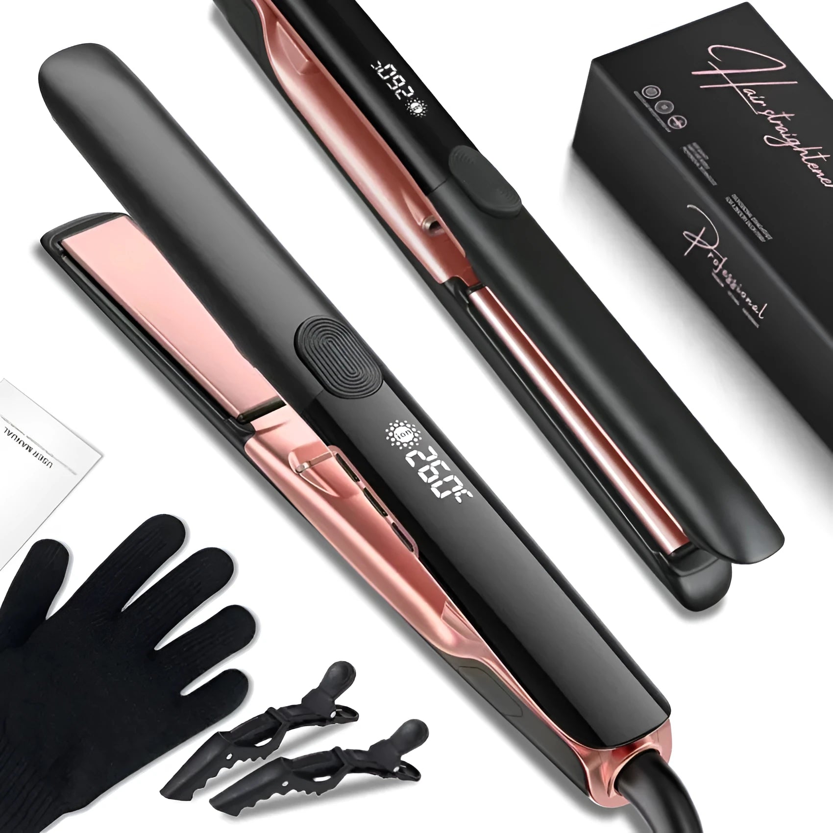 207℃ negative ion hair straightener with temperature display and ceramic plates