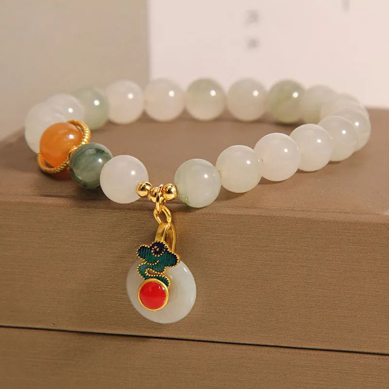Women's ice jade crystal bracelet with Xiangyun peace buckle and pearl decorative elements