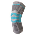 Sky blue silicone basketball knee pads with elastic fibre construction shown in knee sleeve design