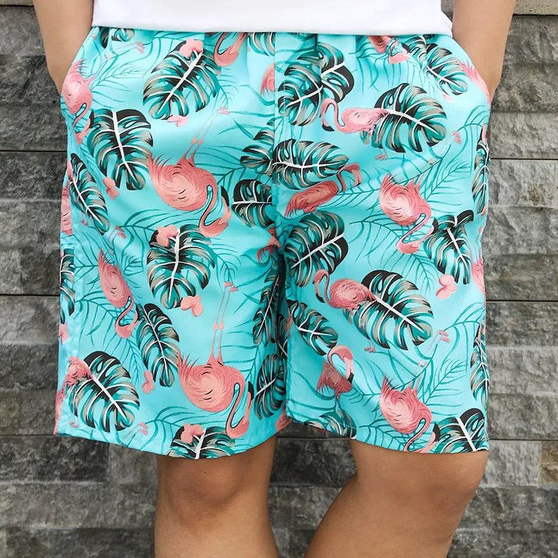 Men's floral printed five-point swimming trunks in free size made of polyester