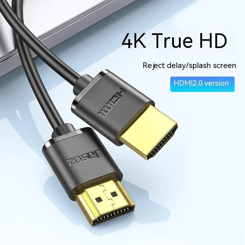 Thin flexible HDMI video cable with gold-plated connectors, available in multiple lengths.