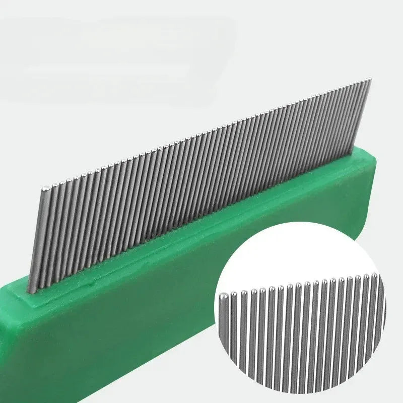 Green plastic handle stainless steel pet flea comb for dogs and cats
