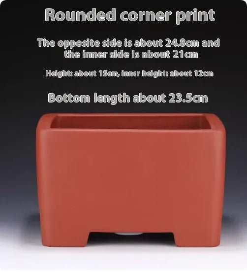 Square purple clay succulent bonsai pot in classical style on tabletop