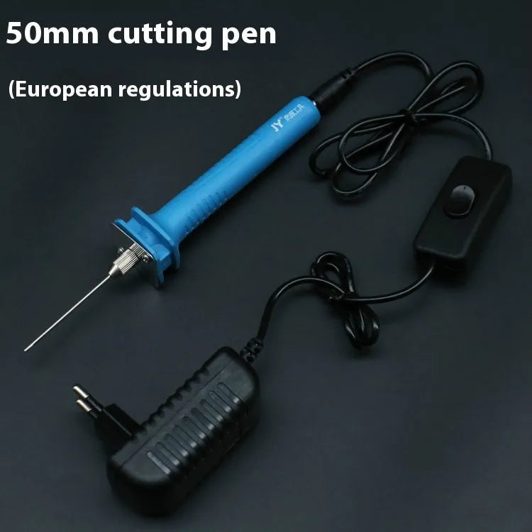 Blue plastic-handled electric heating cutter pen for foam and pearl cotton.
