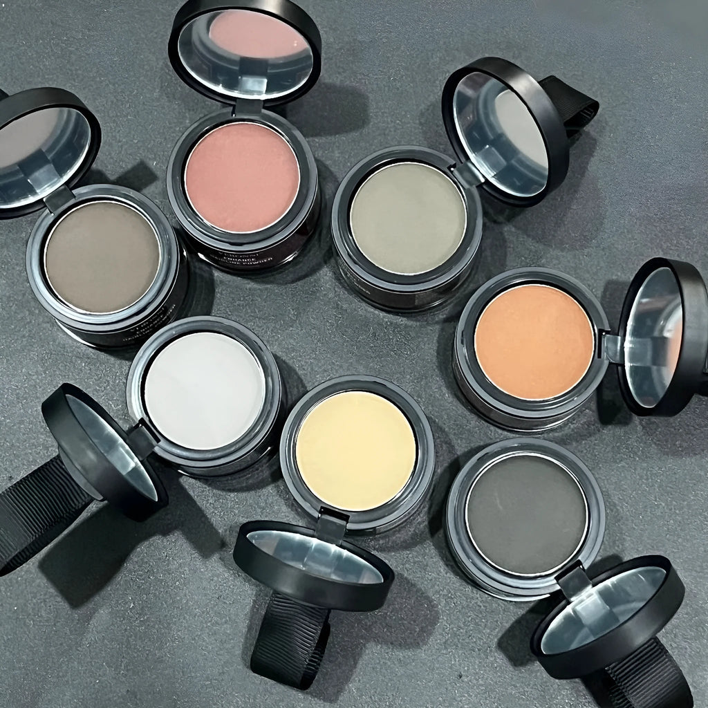 Hairline powder for shadow gap repair with 14 colour classifications including ash brown, auburn, black, and dark blonde