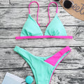 Women's two-piece nylon swimsuit briefs in two different pattern designs.