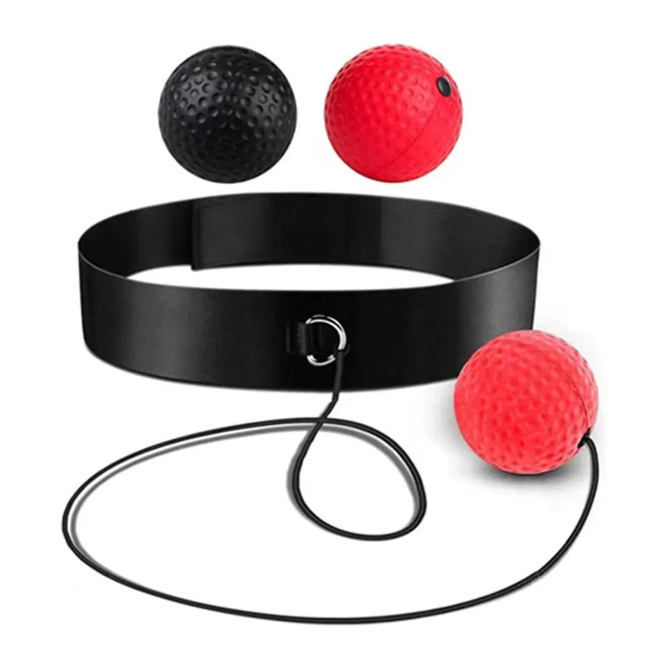 Head-mounted boxing reaction training set with adjustable headbands and multiple ball options including PU soft balls and tennis ball