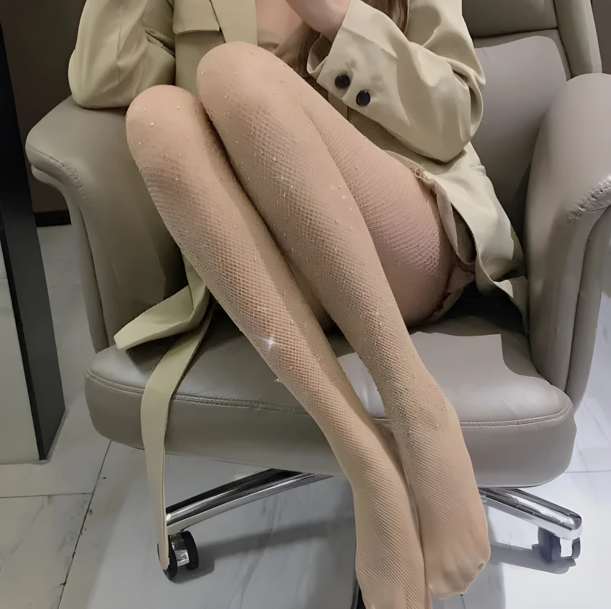 Women's fishnet stockings with diamond pattern mesh in skin, black or white colours