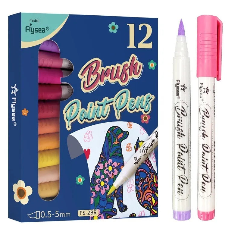 Soft head gouache pen set with pressure-free acrylic ink for hand painting and crafts