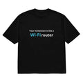 Black men's t-shirt with 3D printed cartoon design, loose fit, short sleeves, round neck