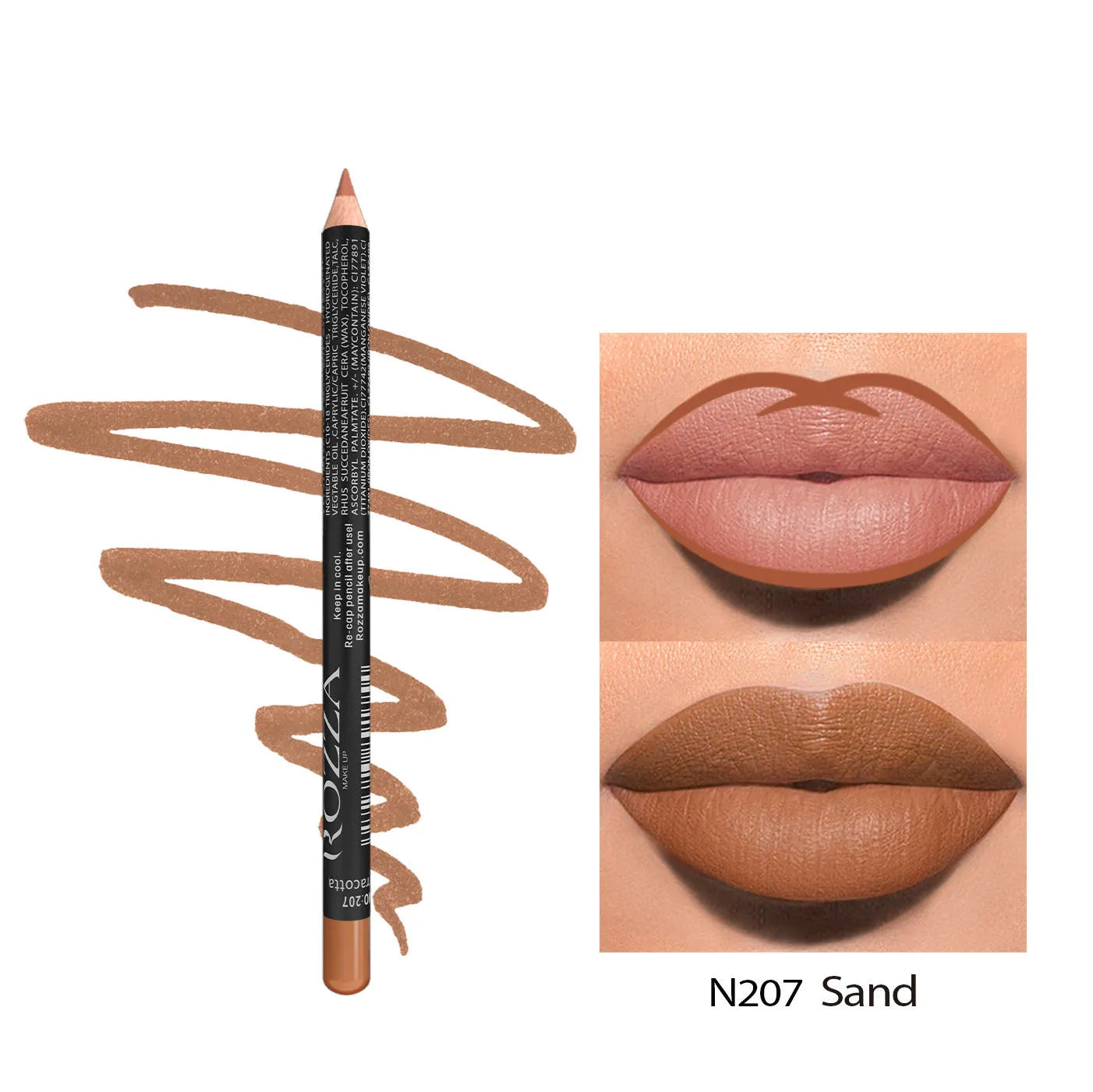 Matte wood lip liner pencil in 14 waterproof shades numbered 201 to 214