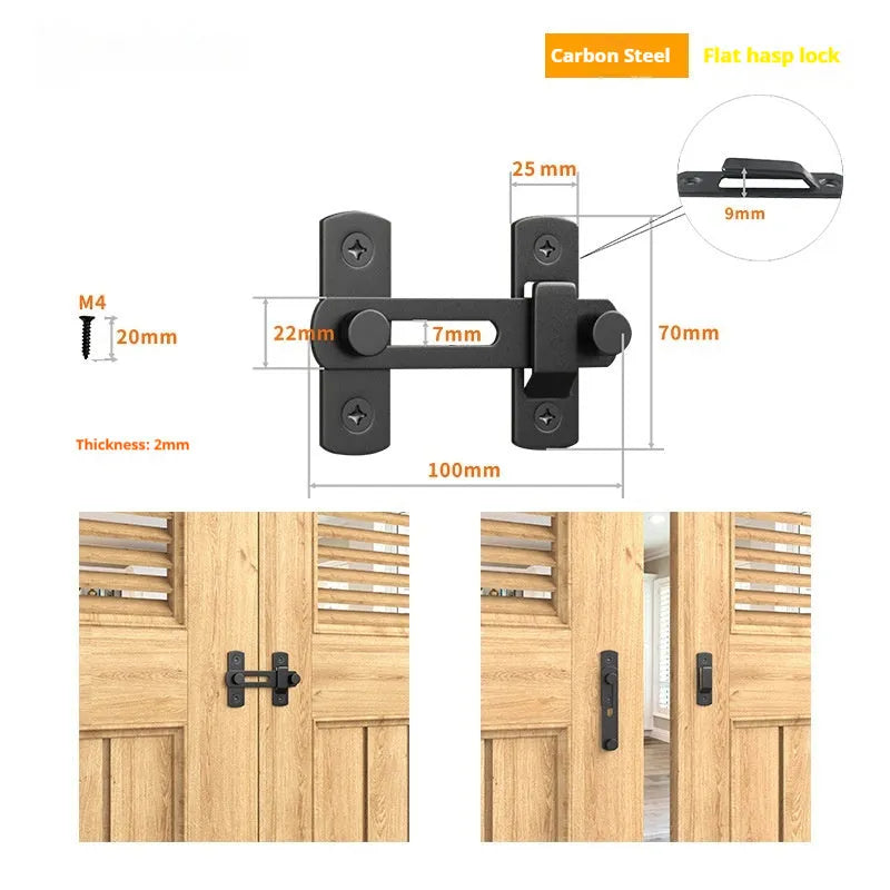 90 degree warehouse hook sliding door lock with black carbon steel and stainless steel construction