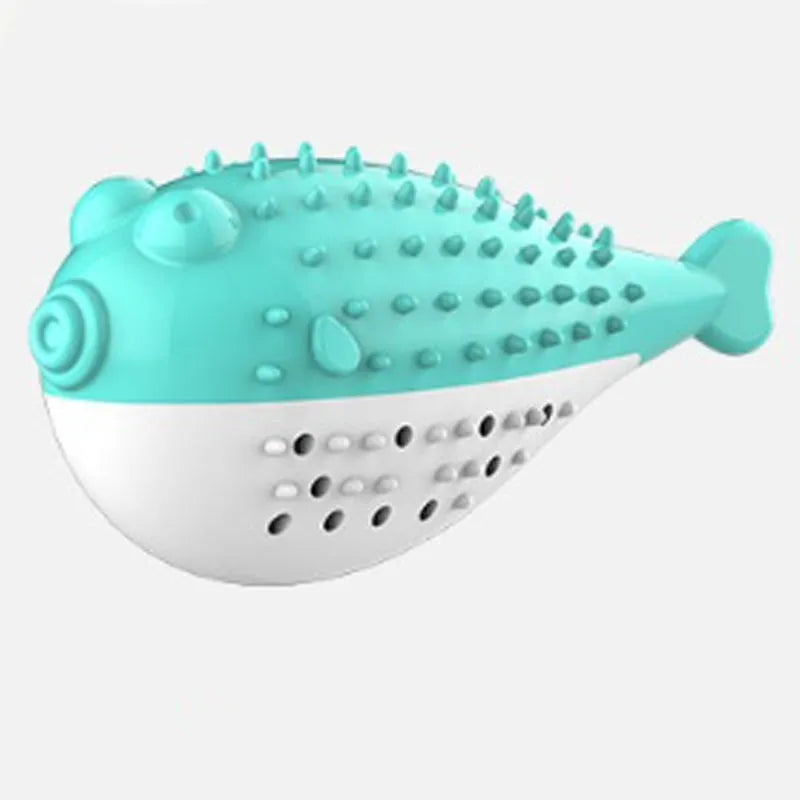 Blue silicone fish-shaped cat chew toy measuring 12.2cm long with textured surface