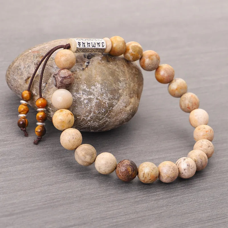 Handmade stone bead bracelet in wood colour with European American retro simple style