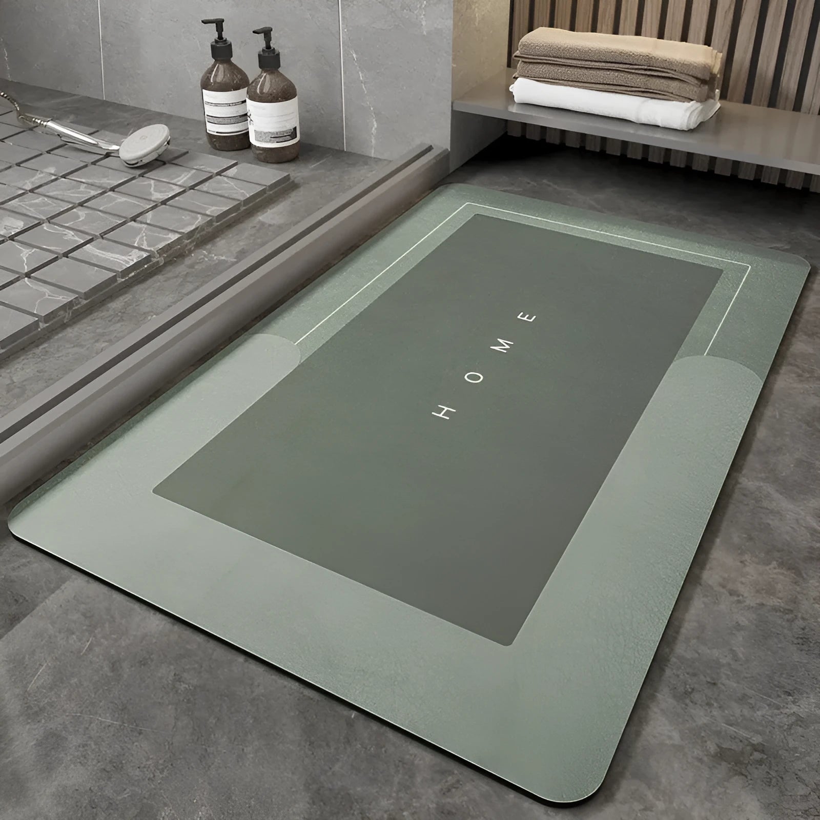 Cushioned bathroom floor mat in blue colour with rectangular shape