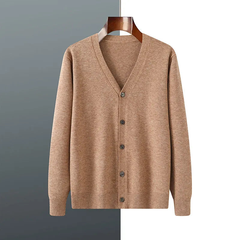 Men's V-neck knitted cardigan coat in Andy velvet fabric with long sleeves